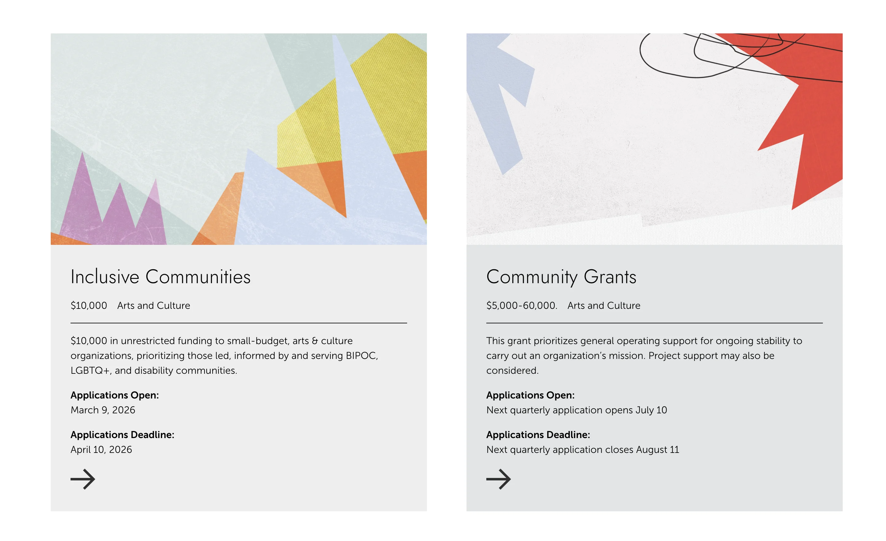 Bonfils-Stanton Foundation grant cards for Inclusive Communities and Community Grants