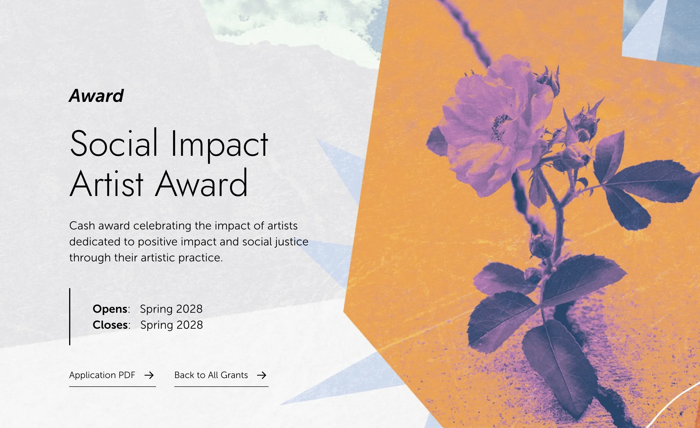 Bonfils-Stanton Foundation Social Impact Artist Award page with application dates and grant links